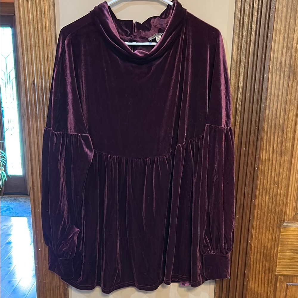 Purple Long Sleeve Boxy Blouse with Mandarin Collar
